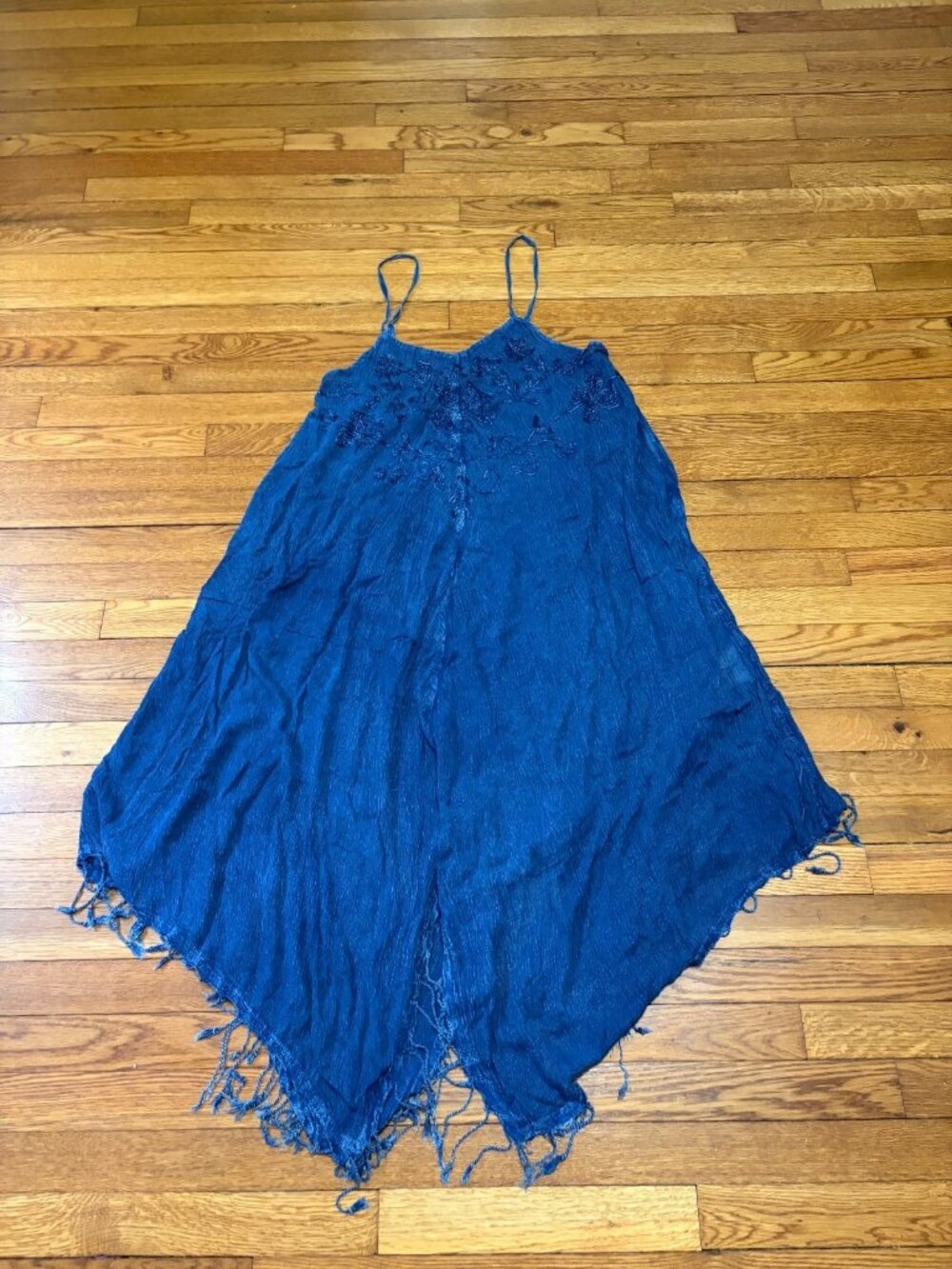 Beach by Exist Womens Jumpsuit Sz Large Blue Wide Leg Tank Fringe Travel Resort